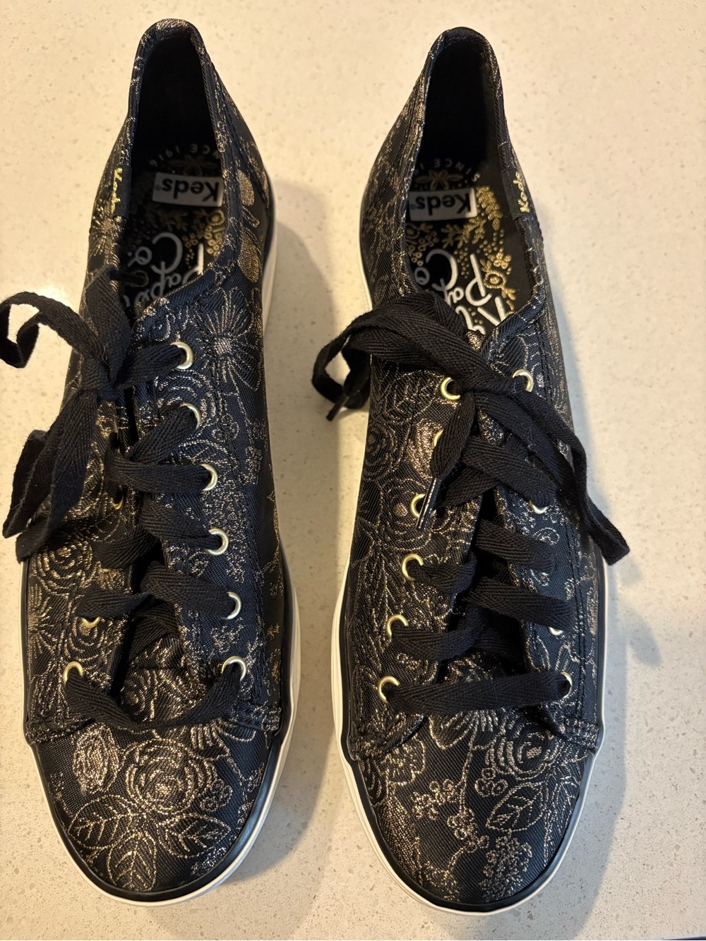 Keds Black Floral Metallic Lace-Up Sneakers